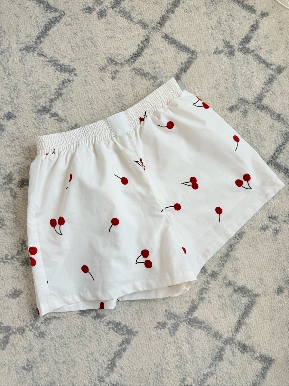 SHEIN White Cherry-Print Elastic Waist Athletic Shorts